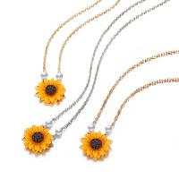 Resin Zinc Alloy Necklace, with Resin & Plastic Pearl, with 0.78inch extender chain, Sunflower, plated, adjustable & oval chain & for woman 25mm Approx 17.3 Inch 
