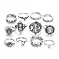 Zinc Alloy Ring Set, antique silver color plated, for woman & with rhinestone, US Ring .5 