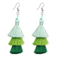 Zinc Alloy Tassel Earring, with Cotton Thread, silver color plated, for woman 