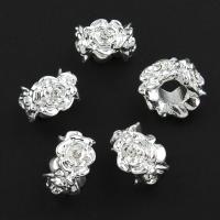 Rhinestone Zinc Alloy European Beads, Flower, silver color plated, without troll & with rhinestone Approx 5mm 