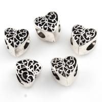 Zinc Alloy European Beads, Flat Heart, antique silver color plated, without troll Approx 5mm 