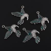 Zinc Alloy Animal Pendants, Bird, antique silver color plated, enamel & with rhinestone Approx 2mm 