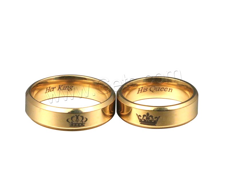 Couple Finger Rings, Stainless Steel, gold color plated, different size for choice & different styles for choice & for couple, 6mm, Sold By PC
