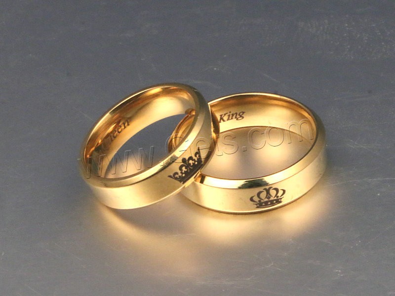 Couple Finger Rings, Stainless Steel, gold color plated, different size for choice & different styles for choice & for couple, 6mm, Sold By PC