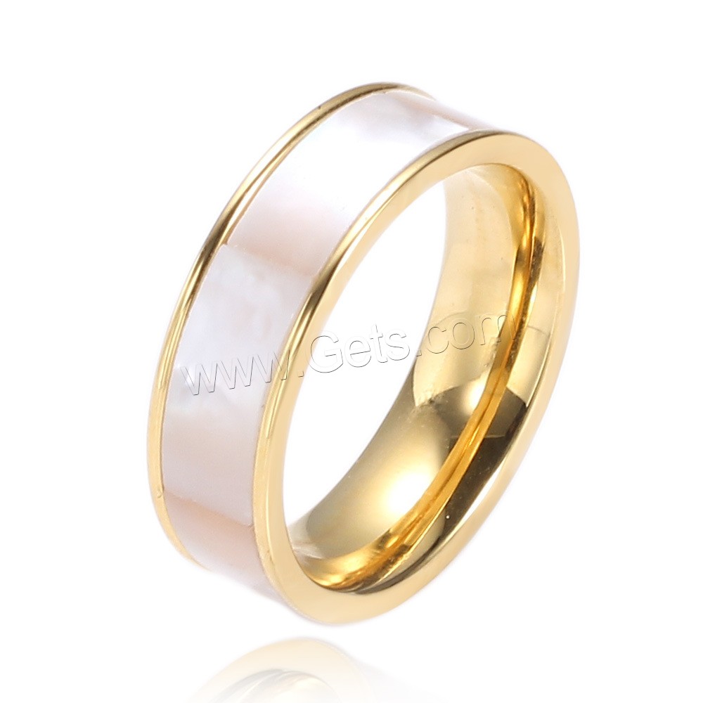 Stainless Steel Finger Ring, with White Shell, plated, Unisex & different size for choice, more colors for choice, Sold By PC