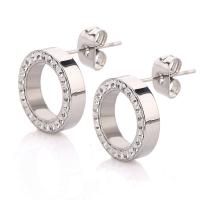 Stainless Steel Rhinestone Stud Earring, with Rhinestone Clay Pave, silver color plated, for woman, 13mm 