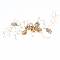Bridal Decorative Hair Comb, Zinc Alloy, with Crystal & Plastic Pearl, Flower, gold color plated, for bridal & with rhinestone 