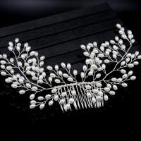 Bridal Decorative Hair Comb, Brass, with Plastic Pearl, plated, for bridal 