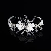 Bridal Hair Flowers, Zinc Alloy, with Cloth & Crystal & Plastic Pearl, silver color plated, with rhinestone, 280mm 