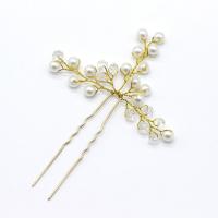 Bridal Hair Pins, Iron, with Crystal & Plastic Pearl, plated, for bridal 