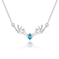925 Sterling Silver Necklace, with 5cm extender chain, Antlers, plated, Korean style & oval chain & for woman & with cubic zirconia Approx 19.69 Inch 