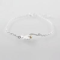Sterling Silver Bracelets, Brass, Ginkgo Leaf, silver color plated, Korean style & for woman Approx 6.3 Inch 