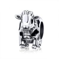 Enamel Sterling Silver European Beads, Zinc Alloy, Cow, silver color plated, without troll Approx 4.5-5mm 