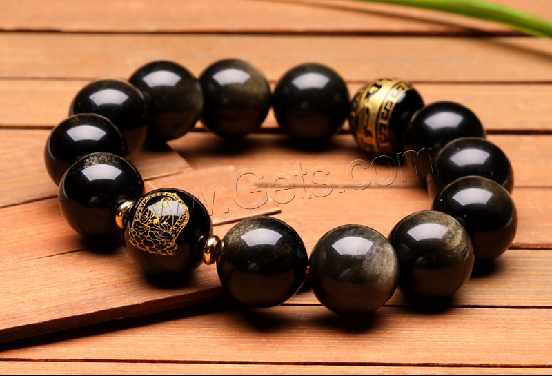 Wrist Mala, Gold Obsidian, Round, Buddhist jewelry & different size for choice & different designs for choice, Length:Approx 7.5 Inch, Sold By Strand