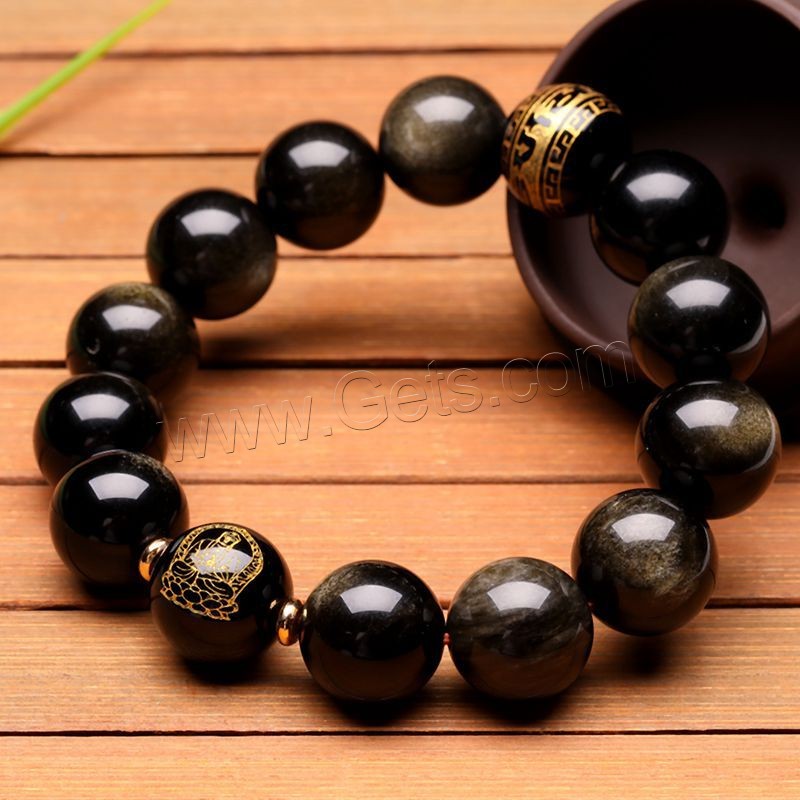Wrist Mala, Gold Obsidian, Round, Buddhist jewelry & different size for choice & different designs for choice, Length:Approx 7.5 Inch, Sold By Strand