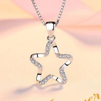 Cubic Zirconia Micro Pave Sterling Silver Pendant, 925 Sterling Silver, Star, platinum plated, micro pave cubic zirconia 