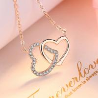 Sterling Silver Jewelry Necklace, 925 Sterling Silver, Heart, real gold plated, oval chain & micro pave rhinestone & for woman Approx 15.7 Inch 