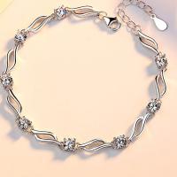 Sterling Silver Bracelets, 925 Sterling Silver, with 1.18inch extender chain, platinum plated, for woman & with rhinestone Approx 7 Inch 