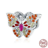 Cubic Zirconia Sterling Silver European Beads, 925 Sterling Silver, Butterfly, platinum plated, micro pave cubic zirconia & without troll & enamel Approx 4.5-5mm 