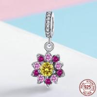 Thailand Sterling Silver Pendants, Flower, micro pave cubic zirconia & without troll Approx 4.5-5mm 