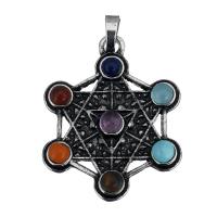 Gemstone Zinc Alloy Pendants, with Gemstone, antique silver color plated Approx 
