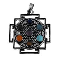 Gemstone Zinc Alloy Pendants, with Gemstone, antique silver color plated Approx 