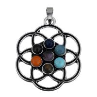 Gemstone Zinc Alloy Pendants, with Gemstone, Flower, antique silver color plated, hollow Approx 