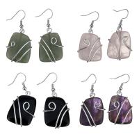 Zinc Alloy Drop Earring, with Gemstone, silver color plated & for woman 47mm 