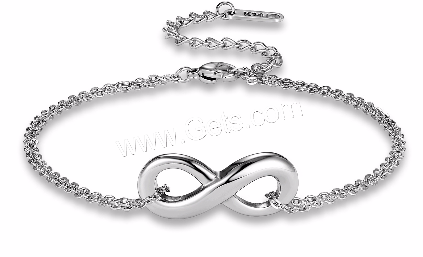 Stainless Steel Bracelet, Infinity, different length for choice & oval chain & for couple, original color, Sold By Strand