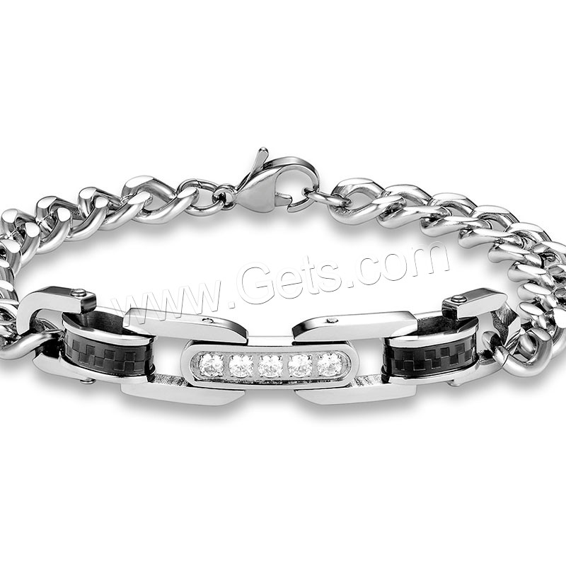 Stainless Steel Bracelet, plated, different length for choice & oval chain & for couple & with rhinestone, more colors for choice, Sold By Strand