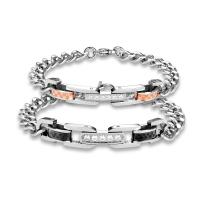 acier inoxydable bracelet, Placage, longueur différente pour le choix & chaîne ovale & pour le couple & avec strass, plus de couleurs à choisir, Vendu par brin