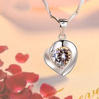 99% Sterling Silver Pendant, Heart, platinum plated, with cubic zirconia Approx 3-5mm 