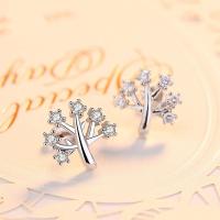 Sterling Silver Stud Earring, 925 Sterling Silver, Tree, platinum plated, micro pave rhinestone & for woman 