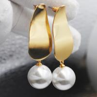 Plastic Pearl Zinc Alloy Earring, with Plastic Pearl, gold color plated, for woman, 45mm 