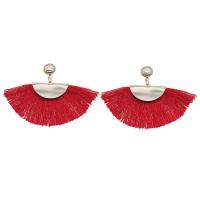 Fashion Tassel Earring, Zinc Alloy, with Cotton Thread, silver color plated, for woman 