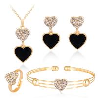 Rhinestone Zinc Alloy Jewelry Set, bangle & finger ring & earring & necklace, with Resin, with 5cm extender chain, gold color plated, oval chain & for woman & with rhinestone   Approx 15.7 Inch, Approx 6.6 Inch 