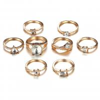Zinc Alloy Ring Set, gold color plated, for woman & with rhinestone, US Ring .5-7 