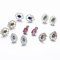 Zinc Alloy Stud Earring Set, silver color plated, for woman & with rhinestone, 10mm, 13mm, 14mm 