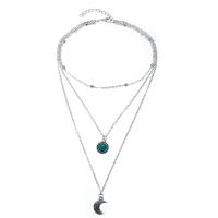 Zinc Alloy Choker Necklace, with Synthetic Turquoise, with 2inch extender chain, silver color plated, adjustable & oval chain & for woman &  & blacken Approx 11.5 Inch 
