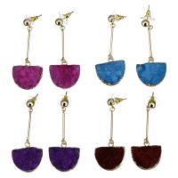 Zinc Alloy Drop Earring, with Ice Quartz Agate, gold color plated, for woman 56mm 