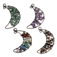 Gemstone Zinc Alloy Pendants, with Gemstone, Moon, antique gold color plated & double-hole Approx 4mm 