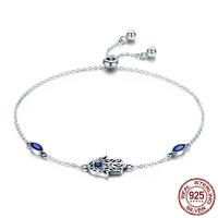 Thailand Sterling Silver Bracelet, Hamsa, oval chain & micro pave cubic zirconia & for woman Approx 8.7 Inch 