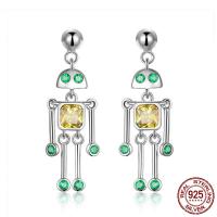 Thailand Sterling Silver Drop Earring, with Glass, Robot, micro pave cubic zirconia & for woman & faceted 