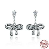 Thailand Sterling Silver Drop Earring, Bowknot, micro pave cubic zirconia & for woman 