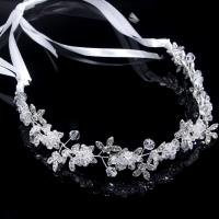 Bridal Hair Band, Zinc Alloy, with Cloth & Crystal, silver color plated, for bridal, 350mm 