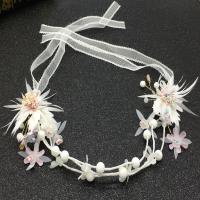 Bridal Hair Band, Cloth, with Plastic Pearl & Zinc Alloy & Acrylic, Flower, gold color plated, for bridal, 350mm 