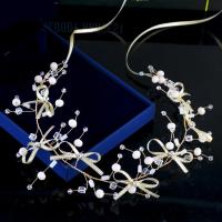 Bridal Hair Band, Cloth, with Crystal & Zinc Alloy, Flower, gold color plated, for bridal 380mm 