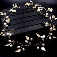 Bridal Hair Flowers, Brass, with Plastic Pearl, Leaf, plated, for bridal 