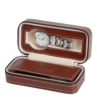 Leather Watch Box, PU Leather, Rectangle, brown 