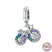 Thailand Sterling Silver European Pendant, Bike, micro pave cubic zirconia & without troll Approx 4.5-5mm 